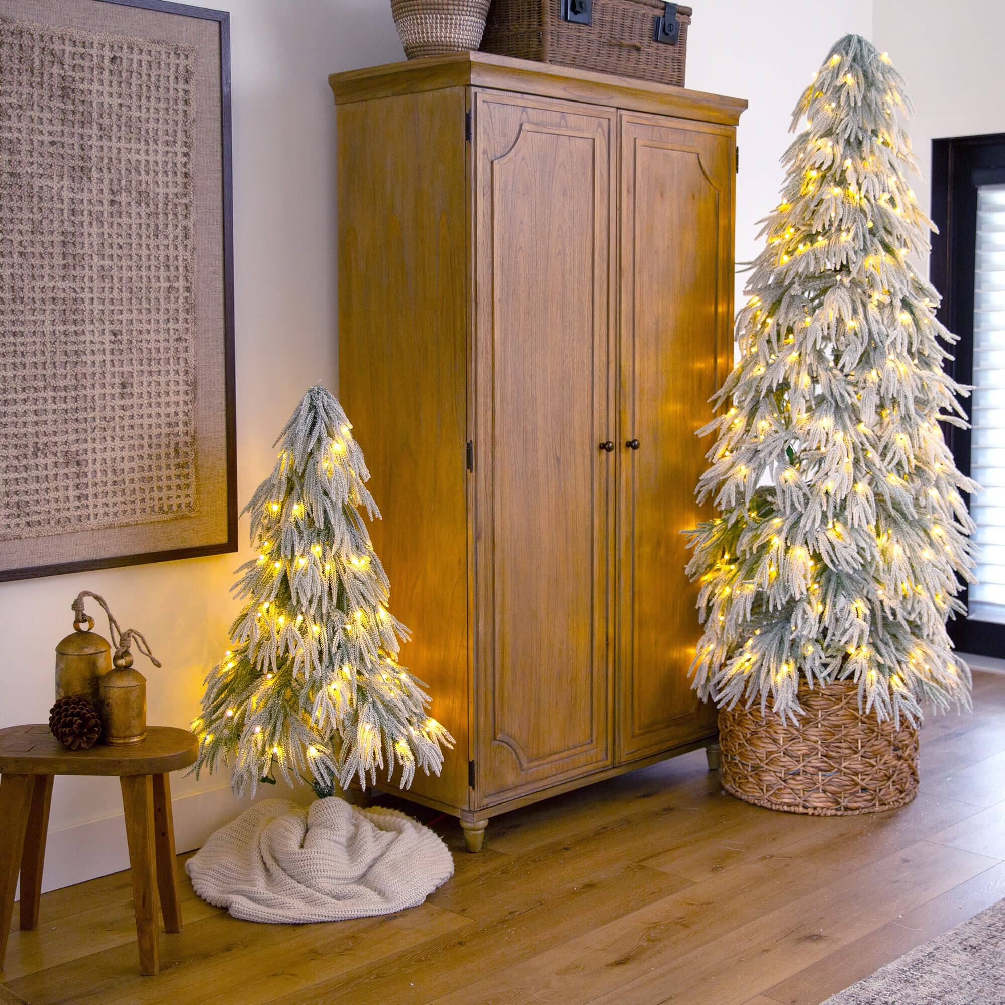 7ft. Pre-Lit Down Swept Flocked Artificial Christmas Tree, Warm White LED Lights